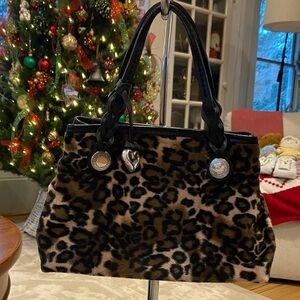 Brighton Faux Fur Leopard Animal Print Shoulder Bag Purse Braid
Leather Strap